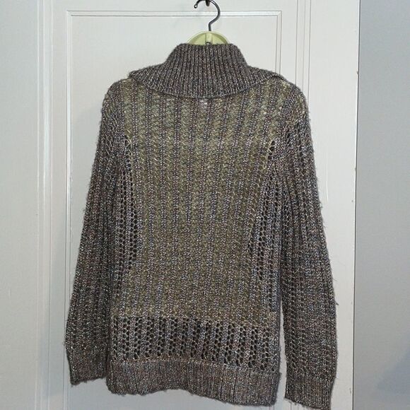 Chico’s gold & silver metallic cowl neck open weave long sleeved sweater - Picture 6 of 10